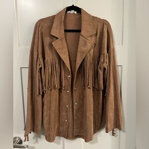 12th tribe faux suede fringe shacket; worn once!